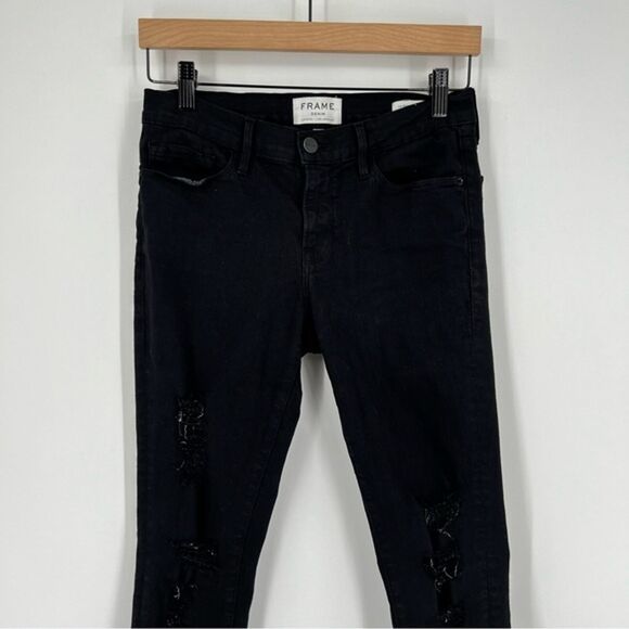 FRAME Le Skinny de Jeanne Ripped Jeans Black Size‎ 27 - Picture 2 of 12